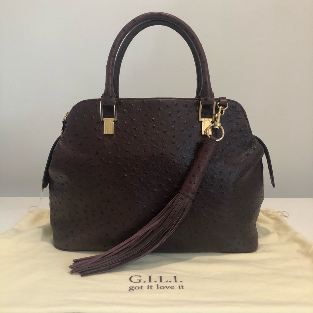 G.I.L.I. Madison Leather Triple Zip Ostrich Bag